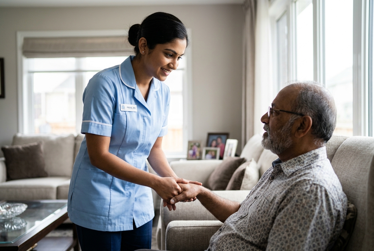 Nurse caring for a patient at home