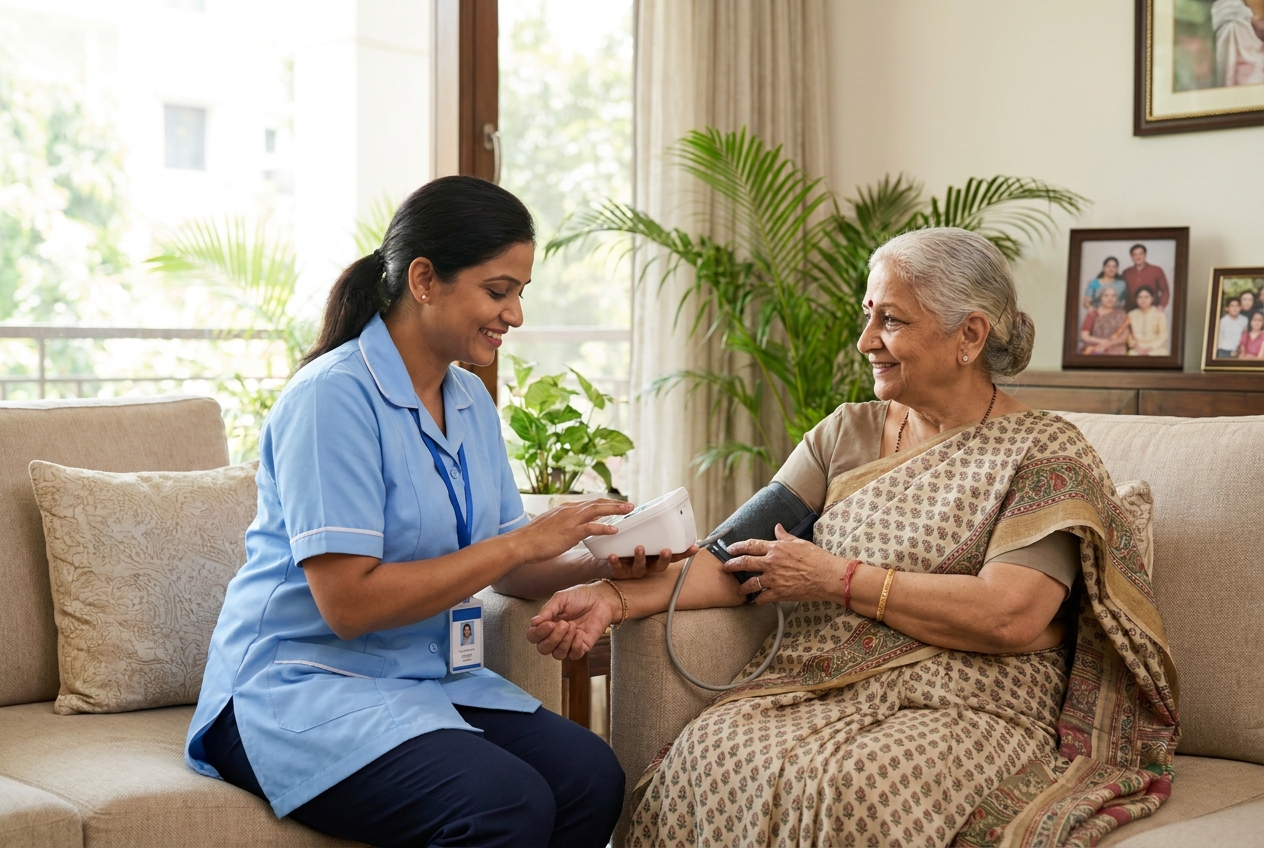 Caregiver supporting an elderly patient