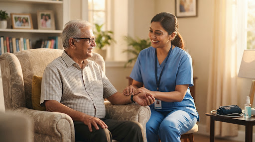 Home healthcare caregiver with patient support